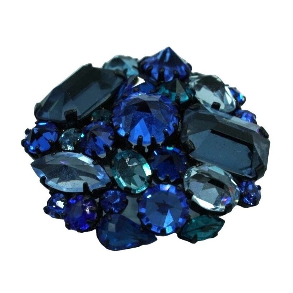 Austria Inverted Rhinestones Brooch‎ Shades of Blue Signed Jewelry Vintage